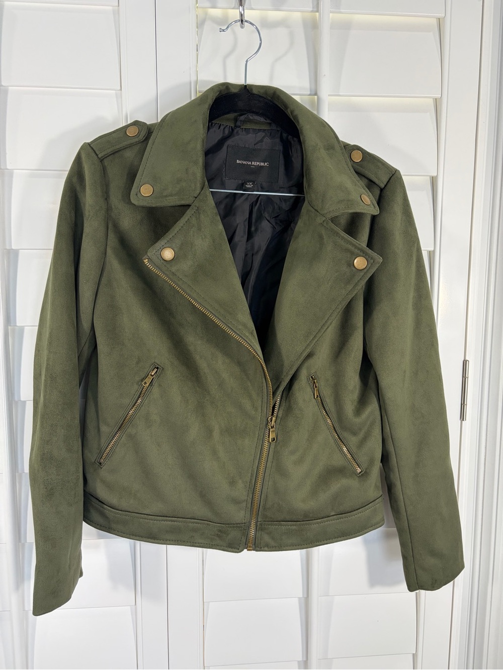 Banana Republic Olive Vegan Suede Moto Jacket (XS)
